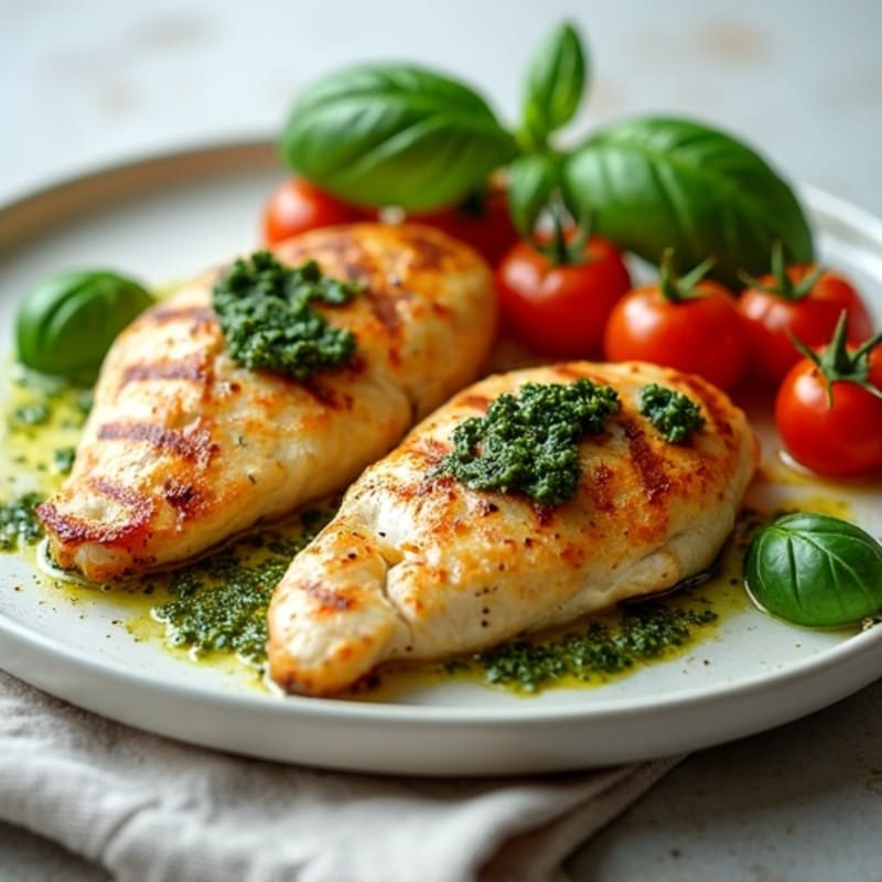Grilled Chicken with Fresh Mozzarella, Ripe Tomatoes, and Zesty Basil Pesto