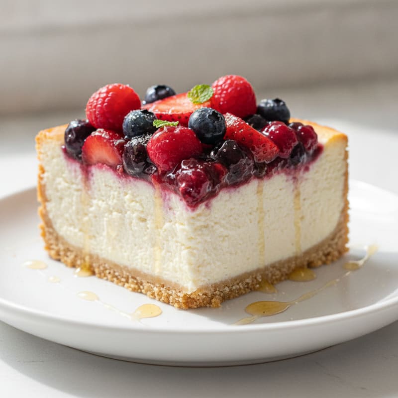 Greek Yogurt Protein Cheesecake with Mixed Berries