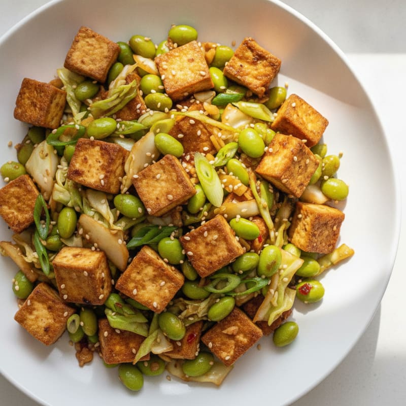 Tamari-Marinated Tofu and Edamame Stir-Fry