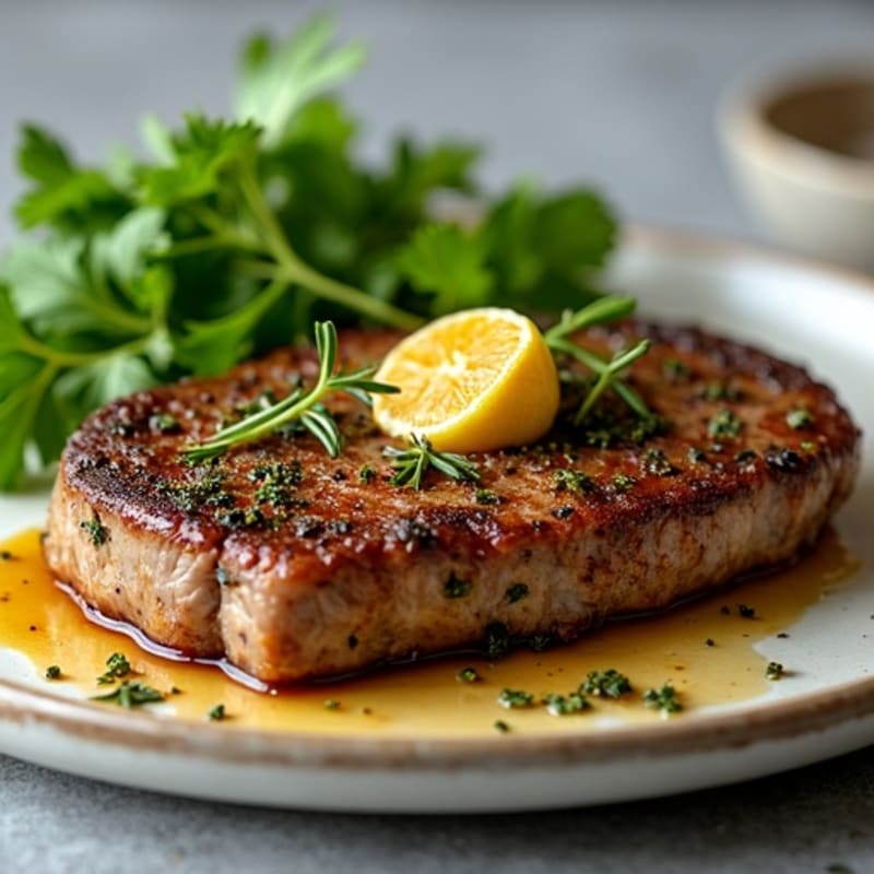 Herb-Crusted Pan-Seared Steak with Roasted Garlic