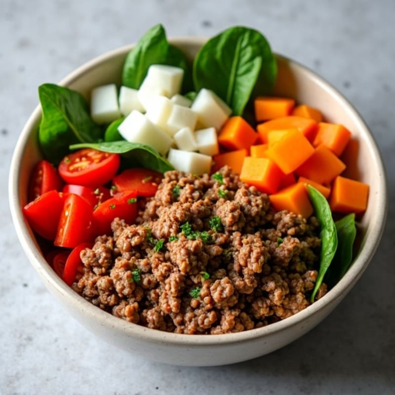 Seasoned Ground Beef and Fresh Veggie Bowl
