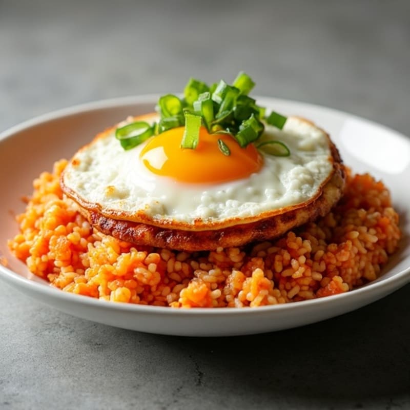 Savory Kimchi Fried Rice with Crispy Egg and Fresh Scallions