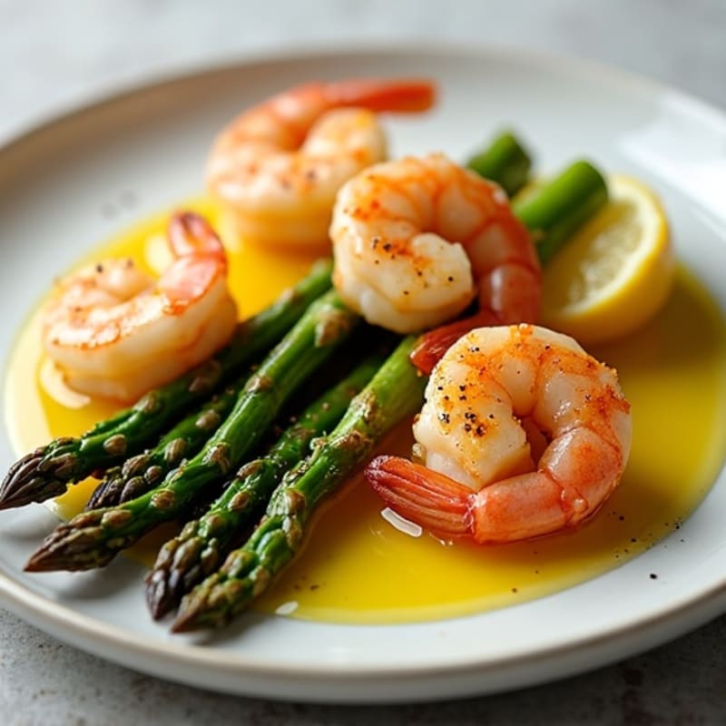 Lemon Garlic Pan-Seared Shrimp with Roasted Asparagus