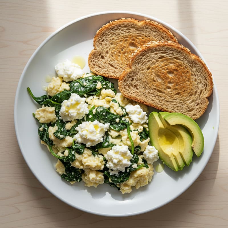 Egg White and Spinach Scramble with Cottage Cheese