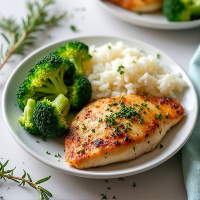 Herb-Roasted Chicken Breast with Rice and Broccoli