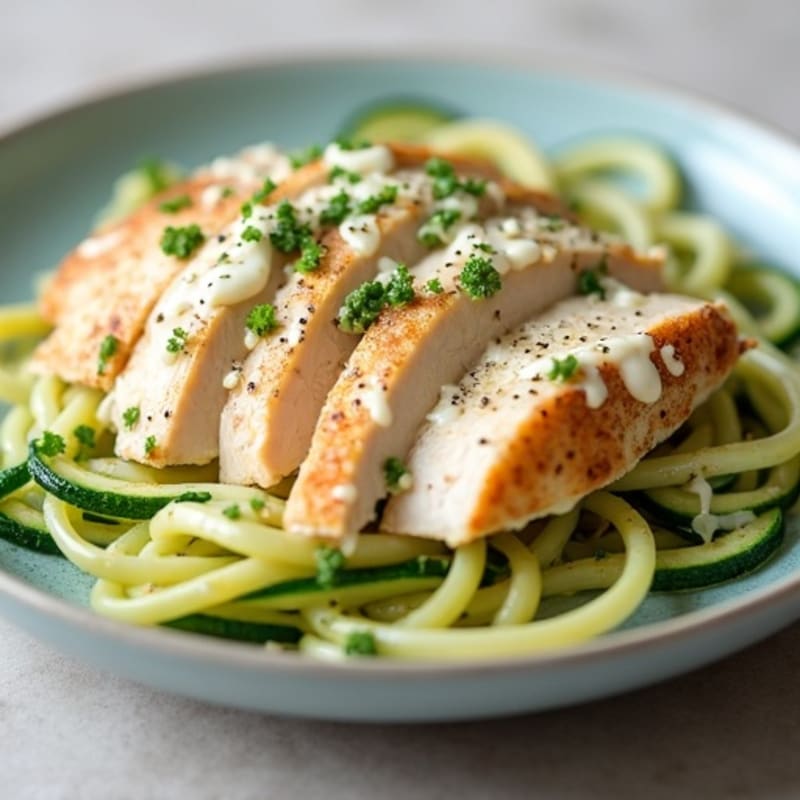 Creamy Cauliflower Chicken Alfredo with Zucchini Noodles
