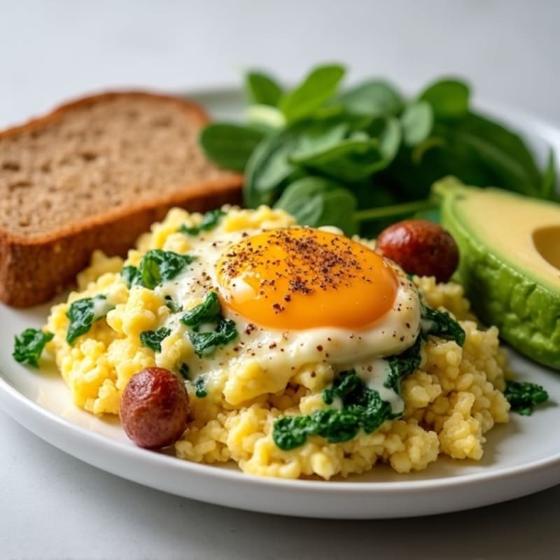 Egg White Scramble with Spinach and Turkey Sausage