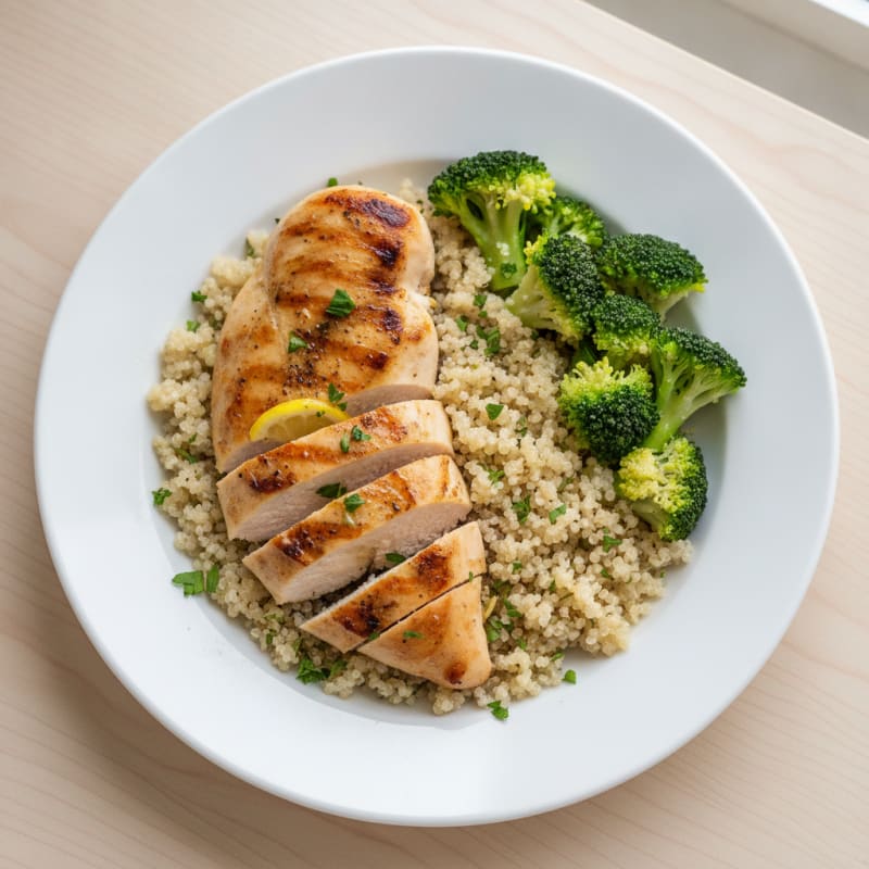Grilled Chicken Breast with Quinoa and Steamed Broccoli