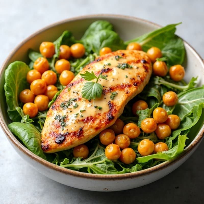 Grilled Chicken Breast Salad with Crunchy Chickpeas and Lemon-Tahini Dressing