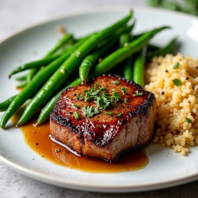 Seared Sirloin with Garlic Green Beans and Quinoa