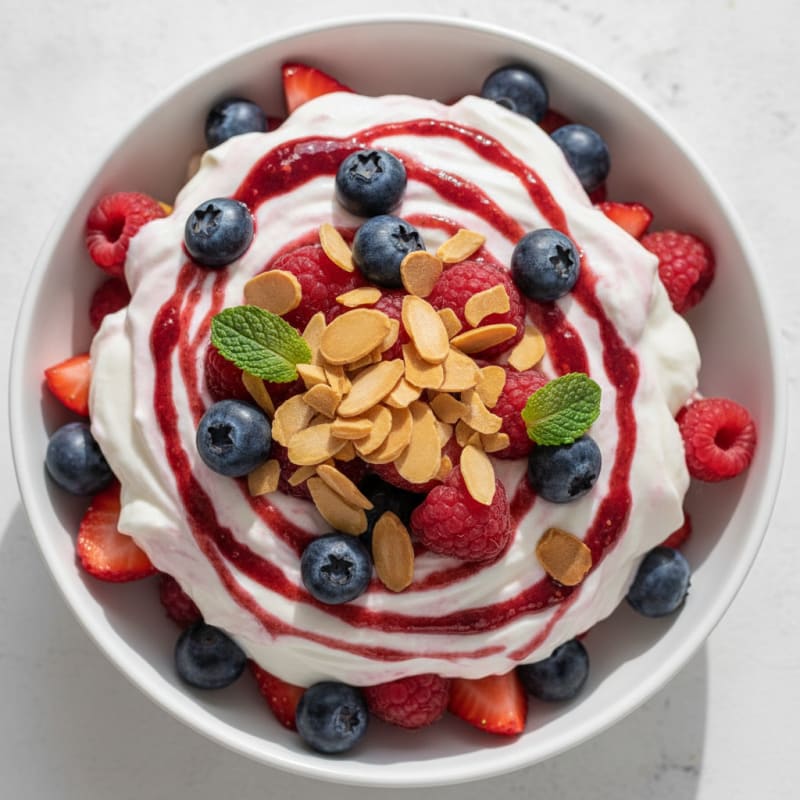 Greek Yogurt Protein Parfait with Mixed Berries and Almonds