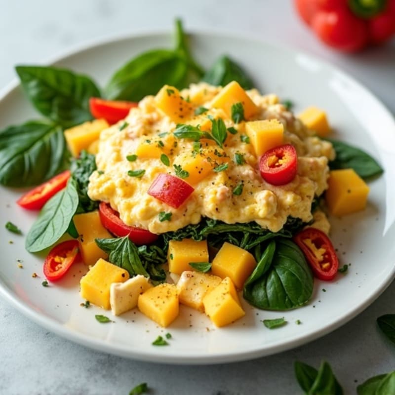 Creamy Protein Scramble with Fresh Spinach and Bell Peppers