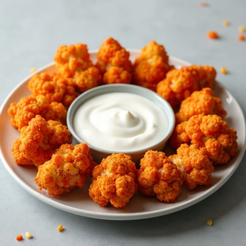 Crispy Roasted Buffalo Cauliflower Bites with Greek Yogurt Dip