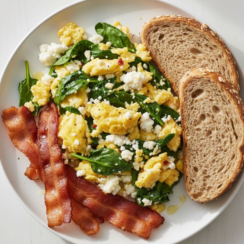 Cottage Cheese Scramble with Spinach and Turkey Bacon