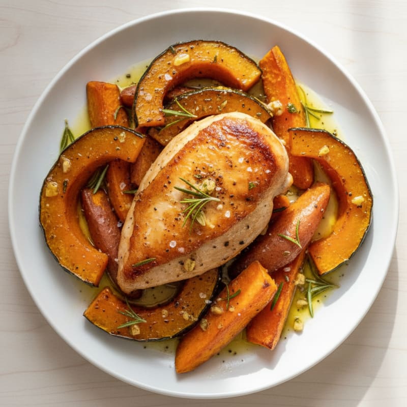 Baked Chicken with Kabocha and Sweet Potatoes
