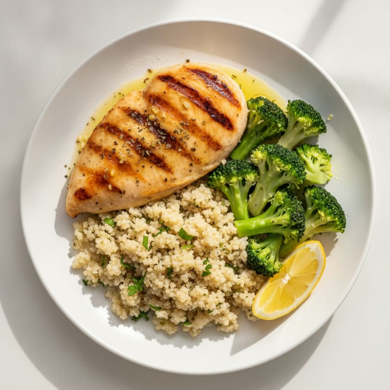 Grilled Chicken Breast with Quinoa and Steamed Broccoli