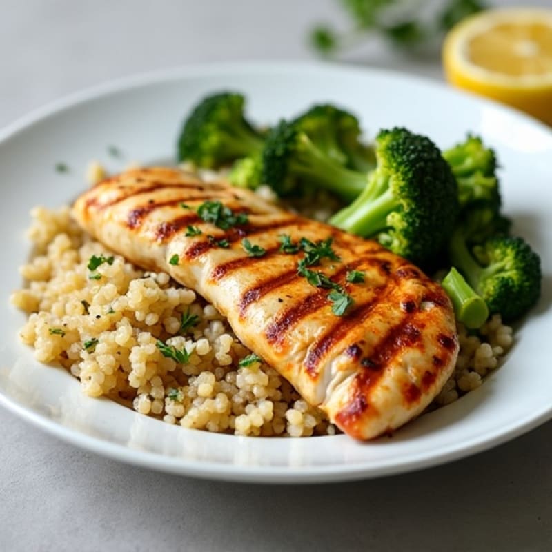 Grilled Chicken Breast with Roasted Broccoli and Quinoa