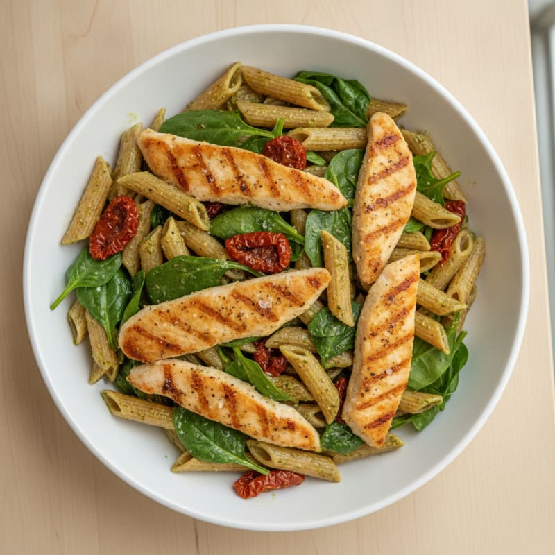 Pesto Chicken Pasta with Sun-Dried Tomatoes