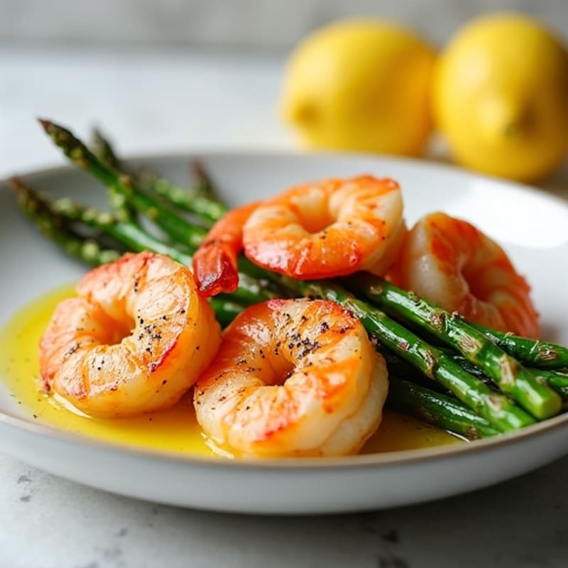 Lemon Garlic Pan-Seared Shrimp with Roasted Asparagus