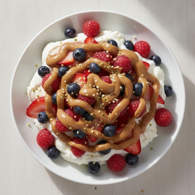 Greek Yogurt Protein Parfait with Almond Butter and Berries