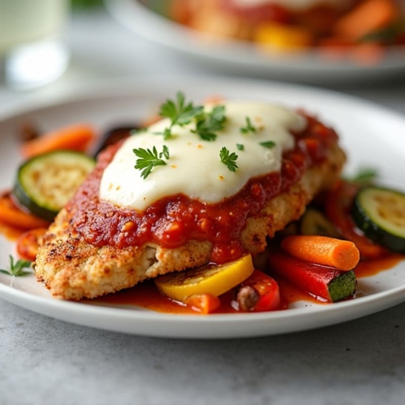 Healthy Crispy Chicken Parmesan with Roasted Vegetables