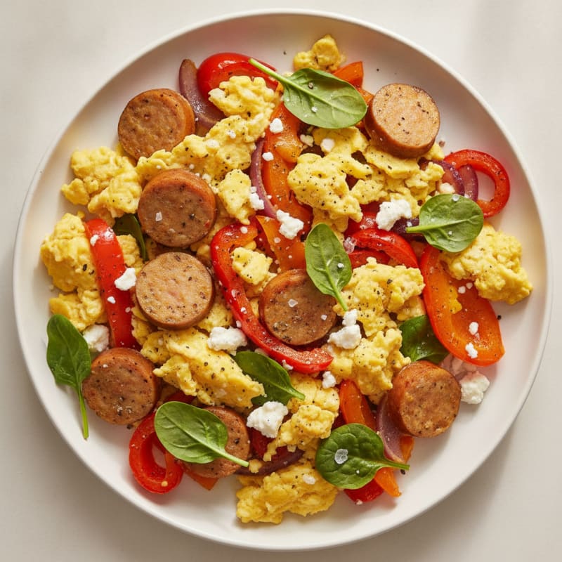 Hearty Scrambled Eggs with Roasted Vegetables