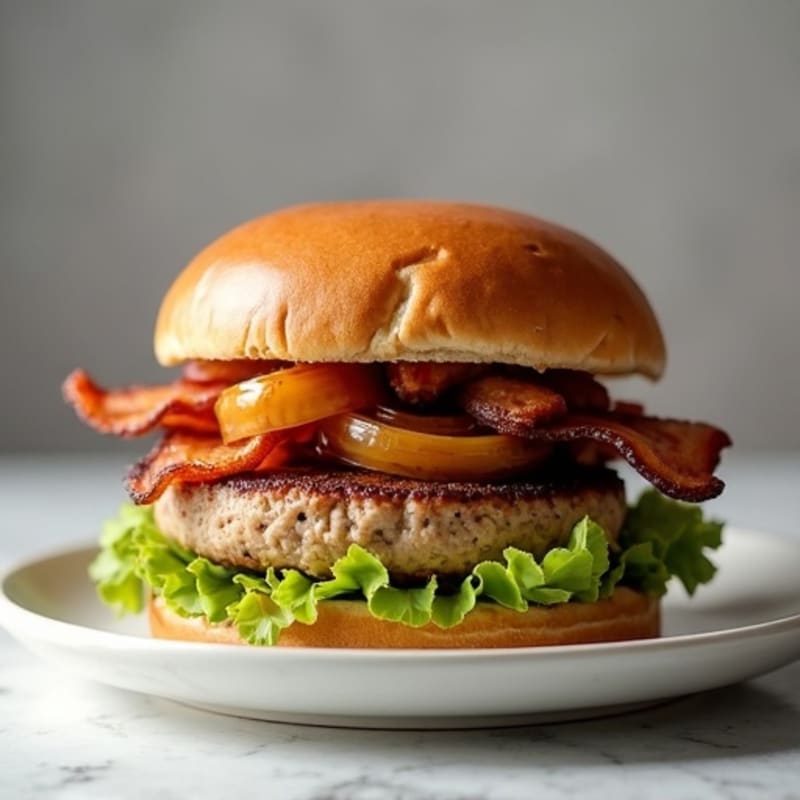 Lean Turkey Bacon Burger with Caramelized Onions