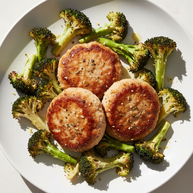 Seared Turkey Patties with Roasted Broccoli