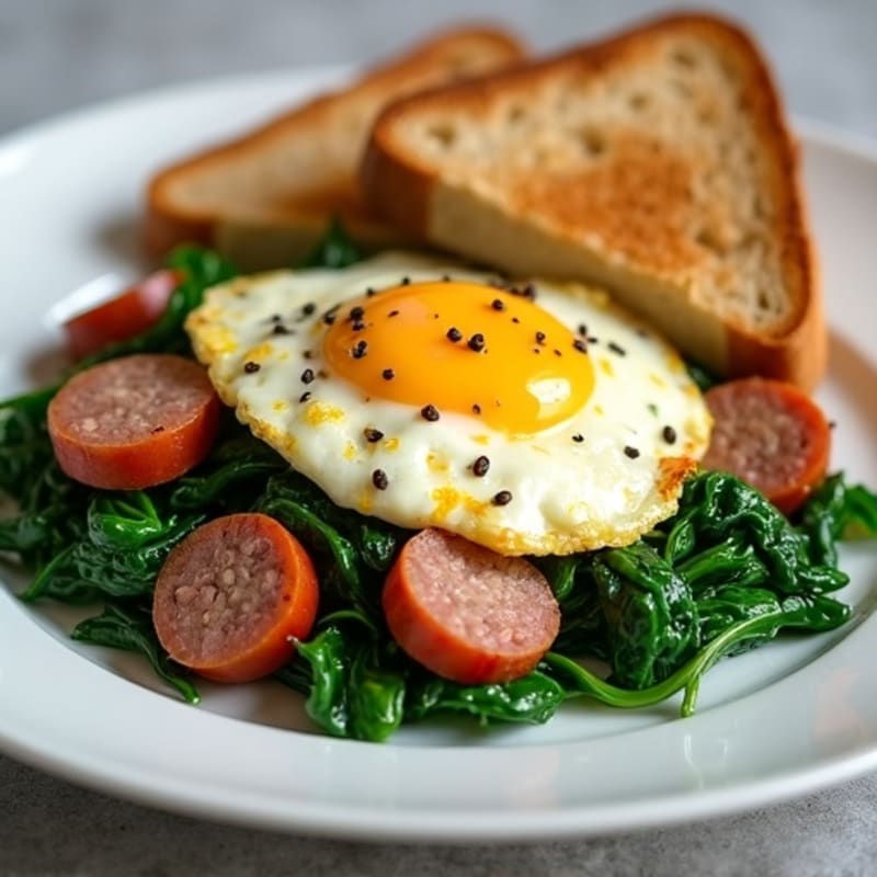 Egg White Scramble with Turkey Sausage and Sautéed Spinach