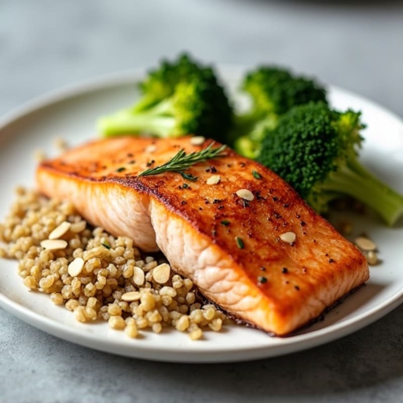 Seared Salmon with Roasted Broccoli and Quinoa
