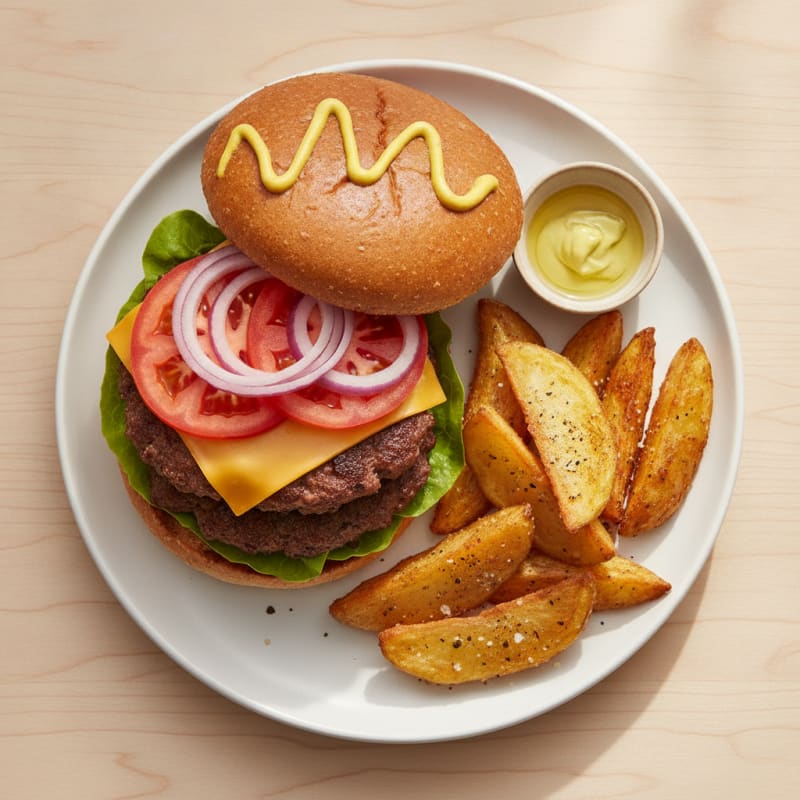 Classic Beef Burger with Crispy Fries