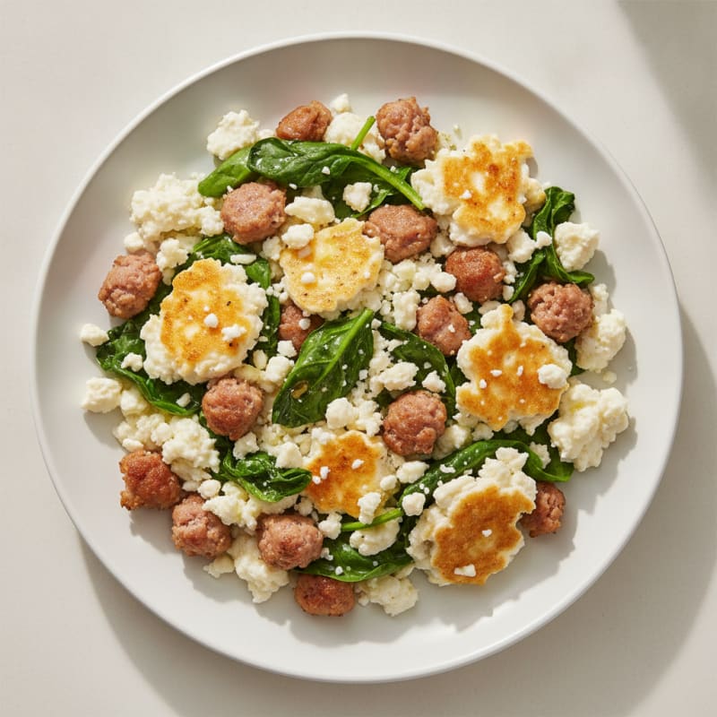 Egg White and Turkey Sausage Scramble with Spinach and Feta