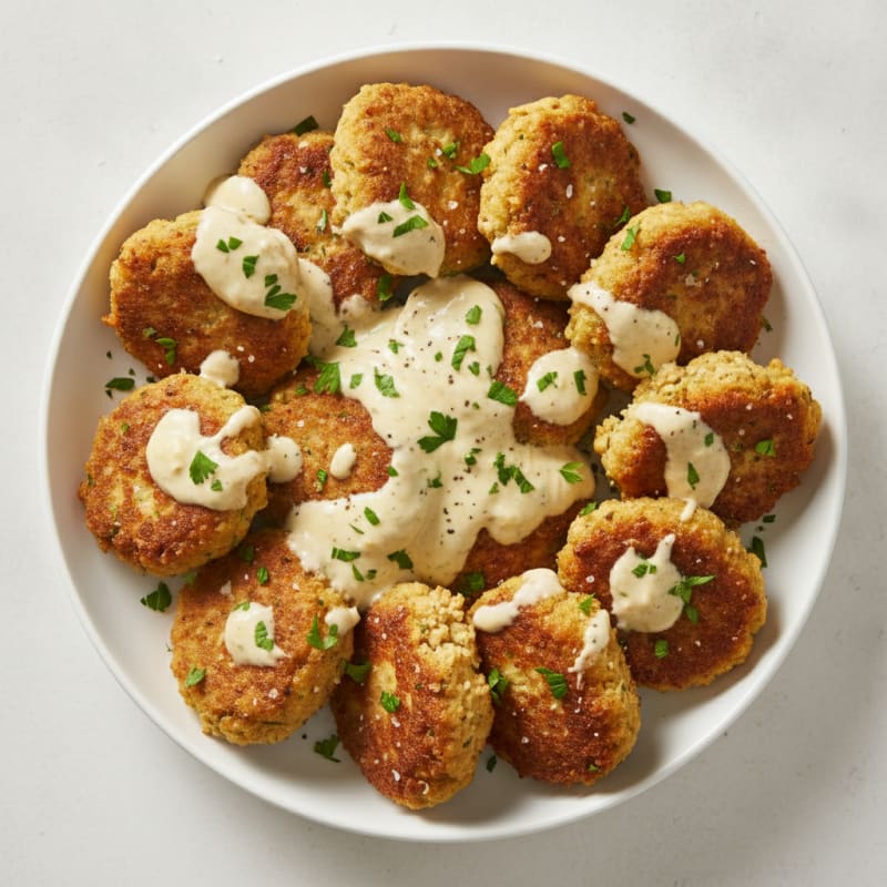 Crispy Turkey-Chickpea Falafel with Lemon Tahini
