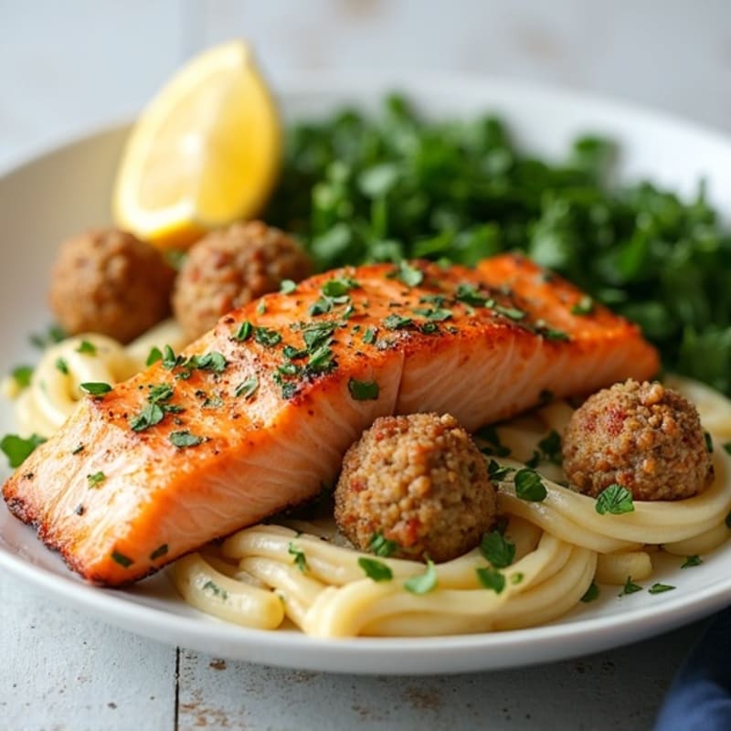 Herb-Crusted Salmon with Turkey Meatballs