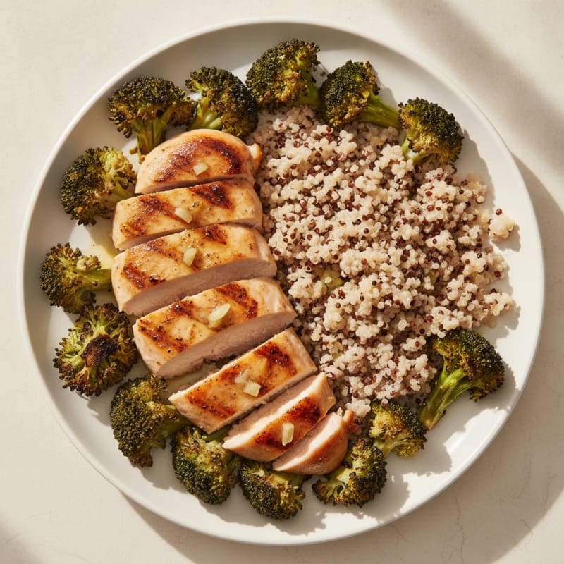 Grilled Chicken Breast with Roasted Broccoli and Quinoa
