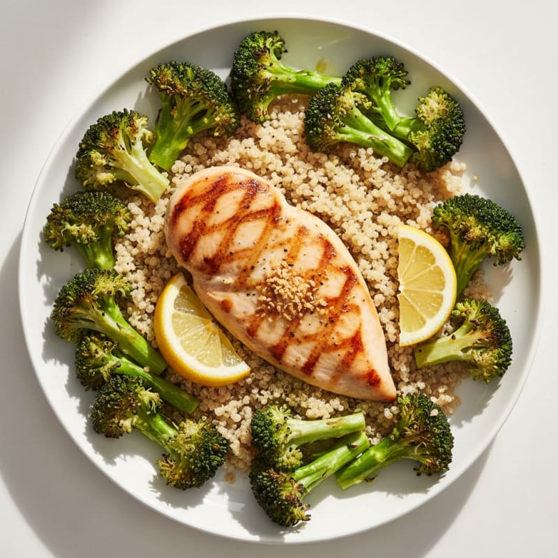 Grilled Chicken Breast with Quinoa and Roasted Broccoli