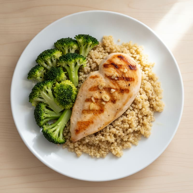 Grilled Chicken Breast with Quinoa and Steamed Broccoli