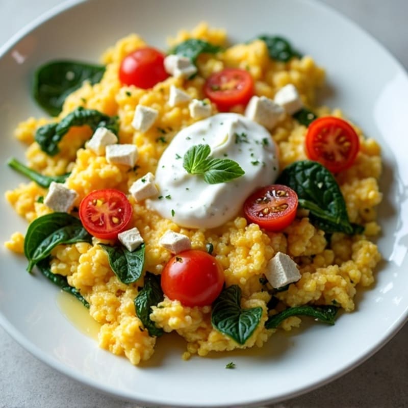 Creamy Mediterranean Scrambled Eggs with Feta and Fresh Herbs
