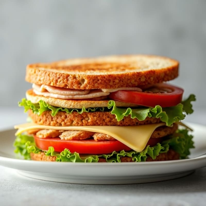 Crispy Whole Grain Triple-Layered Sandwich with Melty Cheese and Fresh Veggies