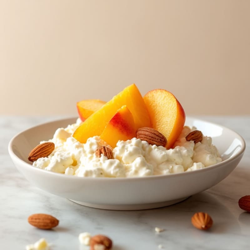 Cottage Cheese with Sliced Peaches and Almonds