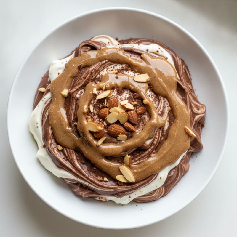 Silky Greek Yogurt with Chocolate Protein and Almond Butter Swirl