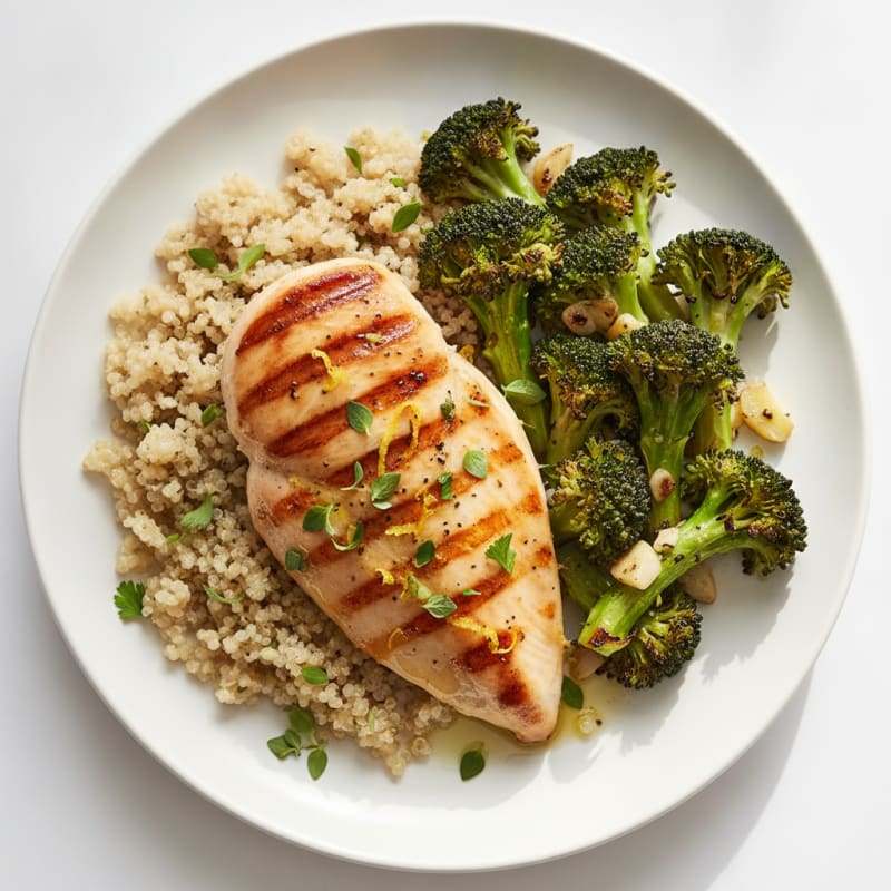 Grilled Chicken Breast with Quinoa and Roasted Broccoli