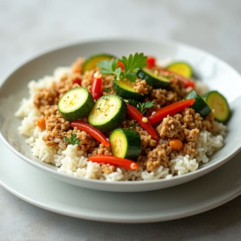 Ground Turkey and Zucchini Stir-Fry with Steamed Jasmine Rice