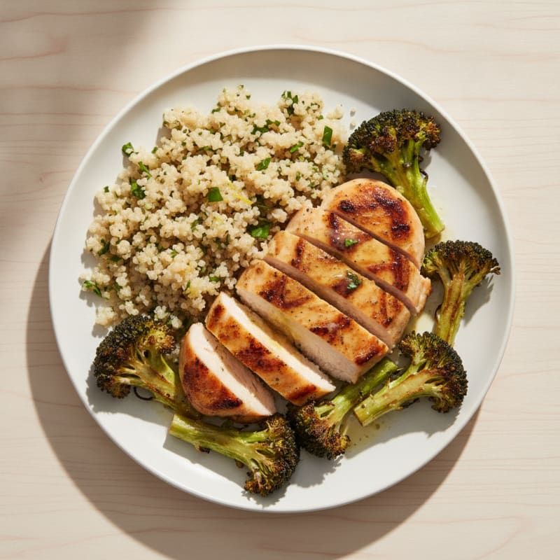 Grilled Chicken Breast with Quinoa and Roasted Broccoli