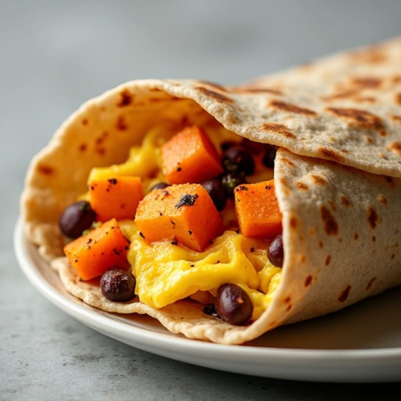 Crispy Sweet Potato and Scrambled Egg Breakfast Burrito