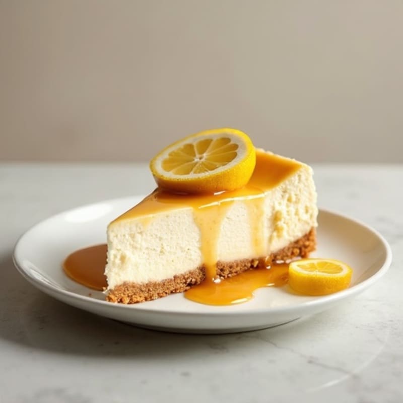 Lightened-Up Greek Yogurt Cheesecake with Date Caramel Drizzle