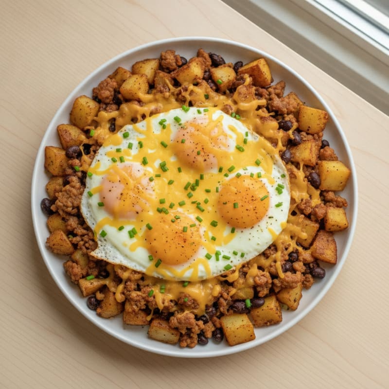 Cheesy Skillet Sausage and Egg Hash