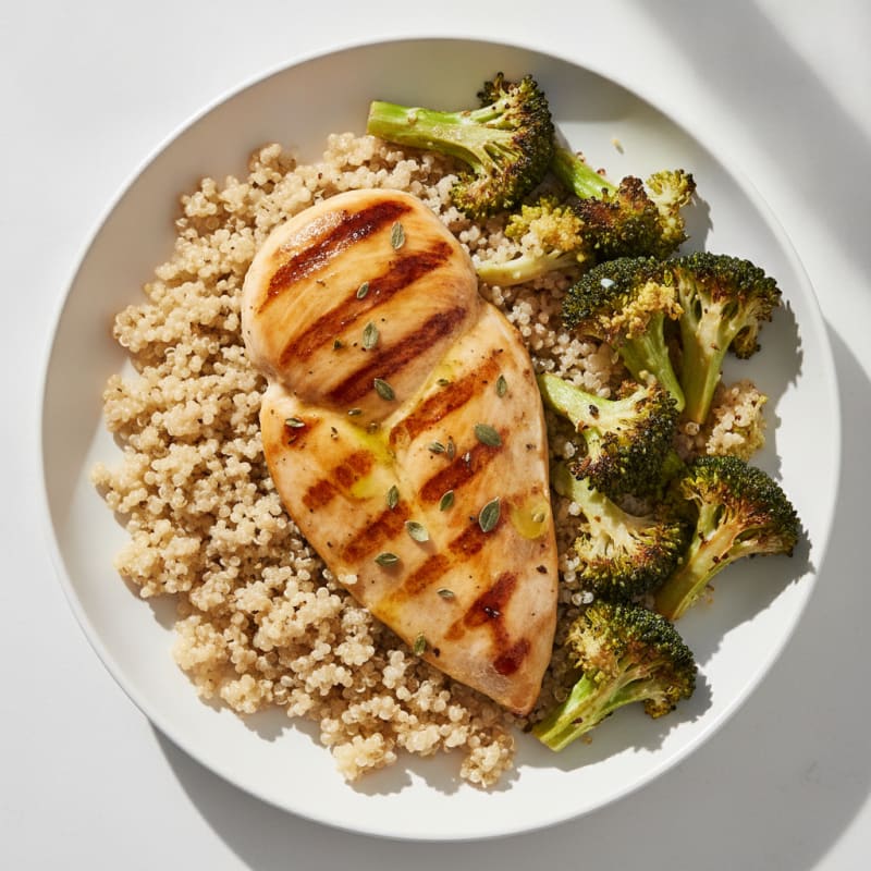 Grilled Lemon Herb Chicken Breast with Quinoa and Roasted Broccoli