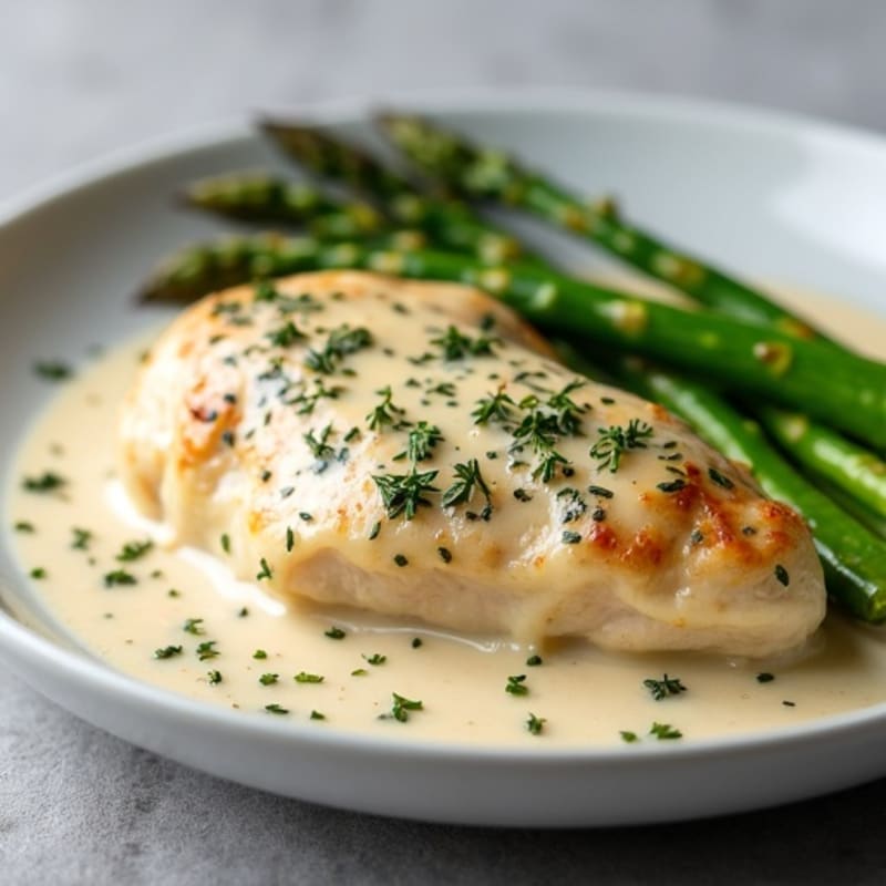 Creamy Garlic Herb Chicken with Roasted Asparagus