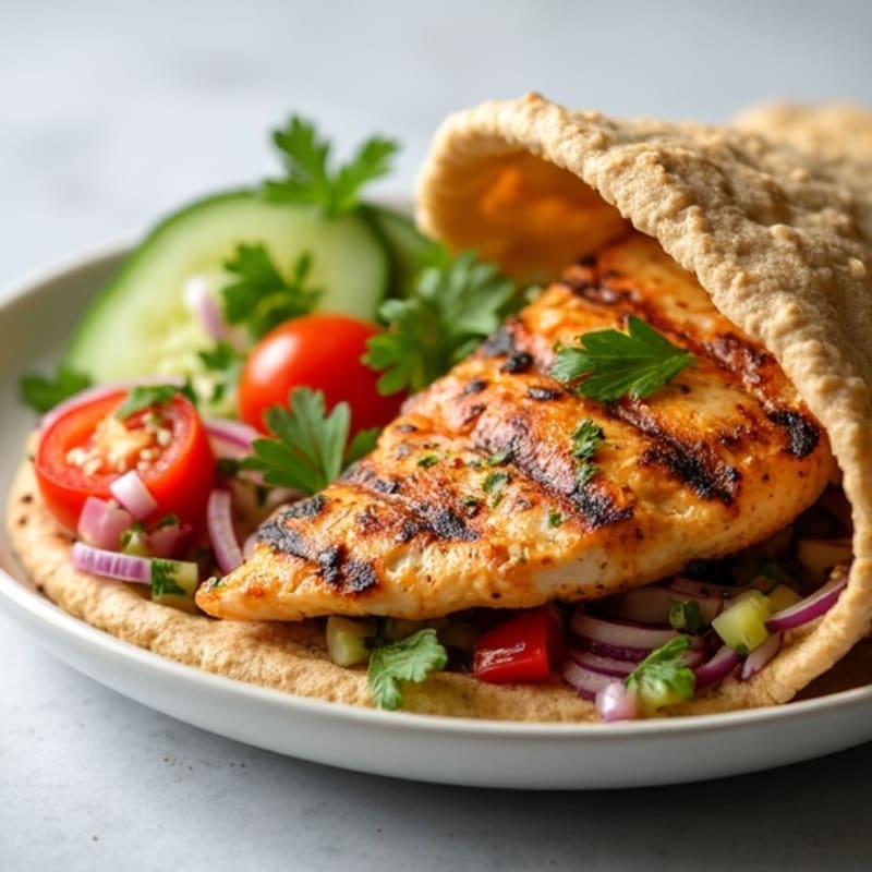 Herb-Marinated Grilled Chicken Pita with Fresh Mediterranean Slaw